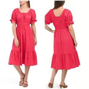 NWT Nanette Lepore Coral Puff Sleeve Midi Dress with Eyelet Detail Size 16